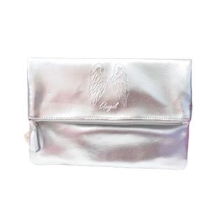 Victoria's Secret BEAUTY Metallic Silver Fold Over Cosmetic Makeup Bag